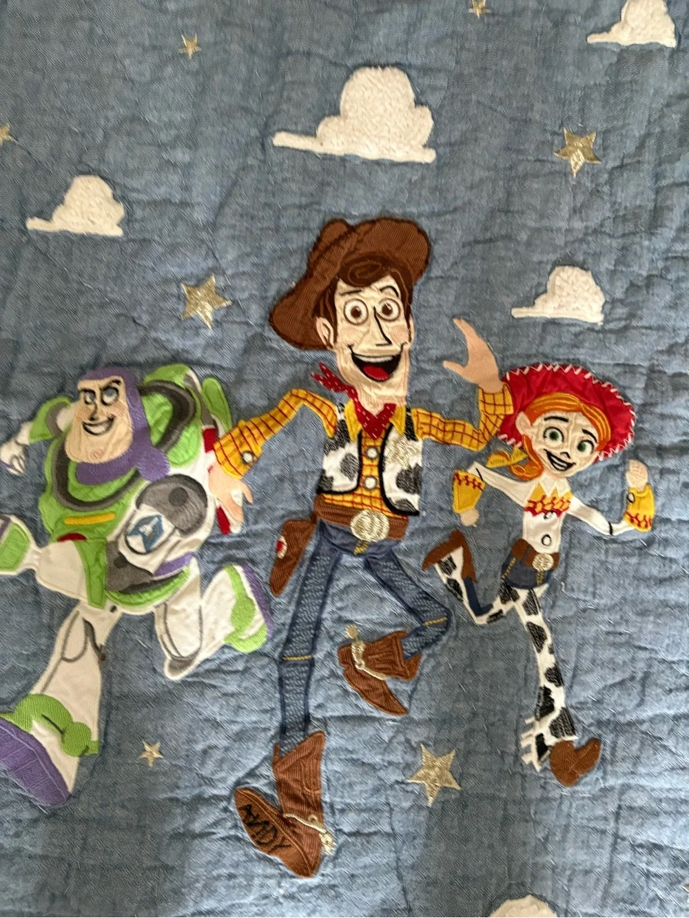 Pottery Barn Kids Blue Toy Story Quilt Panel with Woody, Buzz & Jessie